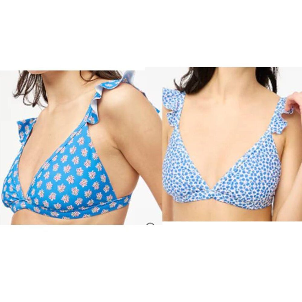 Bundle J Crew Women's Patterned Bikini Top Beach Blue Size XL Set of 2